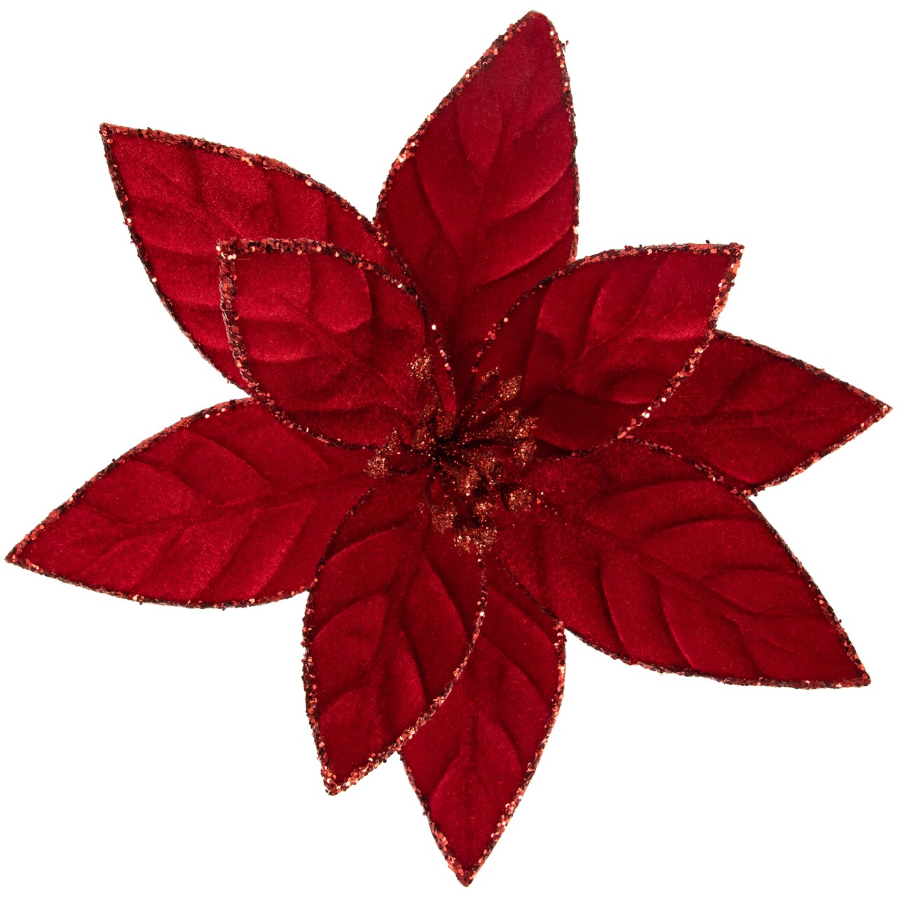 Northlight Glittered Poinsettia Christmas Floral Pick Clip-On Ornament - 10" - Red